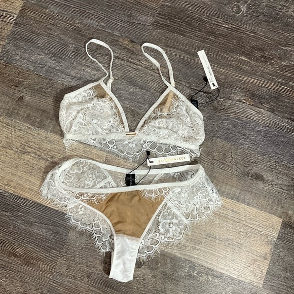 Stylestalker Mellina set  White sheer lace and scallop edges new size Small B39 - Picture 2 of 10